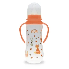 Biberon cu desen si manere piersica +6 luni, 250ml, PUR