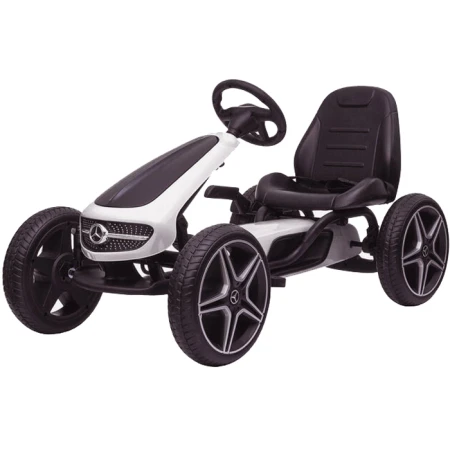 GO Kart cu pedale Mercedes, roti cauciuc solid, scaun reglabil, centura de siguranta  Alb