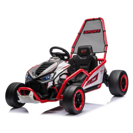 Go-Kart electric cu functie DRIFT, recomandat 4-8 ani, 300W, 24V 10Ah, scaun tapitat, rosu