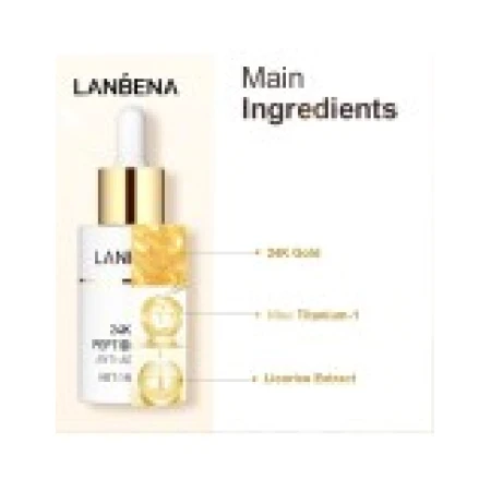 Ser, Lanbena, 24K Gold, cu Peptide de Aur 24K, Anti-Imbatranire, 30ml