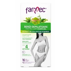 Benzi depilatoare pentru corp cu ceara gel, 16 benzi + 2 servetele, Farmec