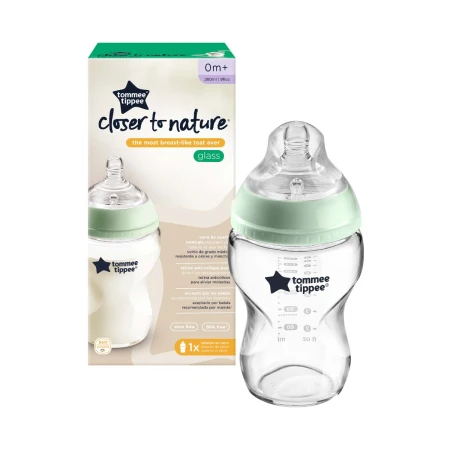 Biberon din sticla cu tetina din silicon Closer to Nature +0 luni, 250ml, Tommee Tippee