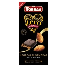 Ciocolata neagra cu migdale fara zahar si gluten 72% cacao Zero, 150g, Torras