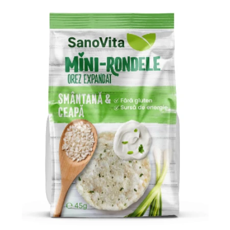 Mini rondele din orez cu smantana si ceapa, 45g, SanoVita