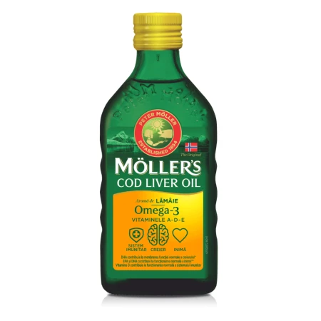 Ulei din ficat de cod cu aroma de lamaie, 250ml, Moller's