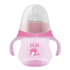 Biberon cu manere tip delfin roz +6luni, 230ml, PUR