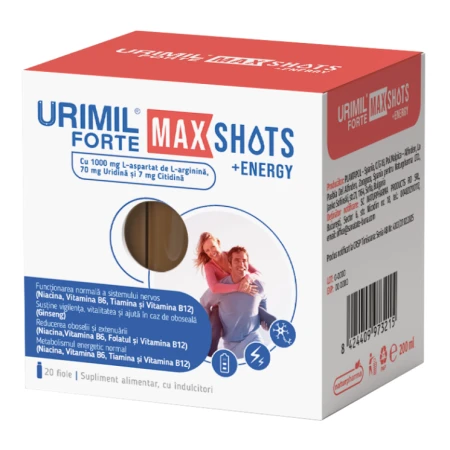 Urimil Forte Max Shots + Energy, 20 fiole, Naturpharma