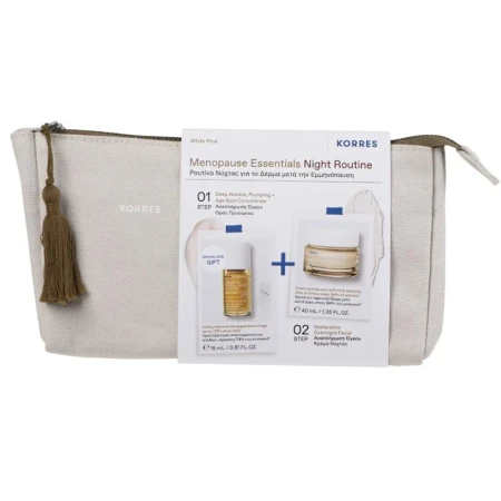 Pachet Crema de noapte 40ml + Ser concentrat 15ml + Pouch White Pine, Korres