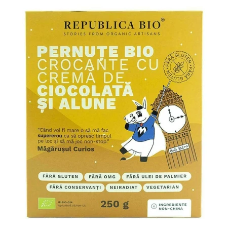 Pernute Bio crocante cu crema de ciocolata si alune FARA GLUTEN Republica BIO, bio, 250 g