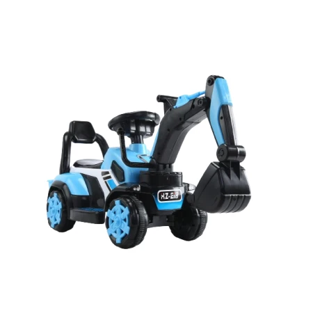 Mini excavator copii, model Kinderauto BJXZ216 cu incarcator manual, standard, culoare albastru