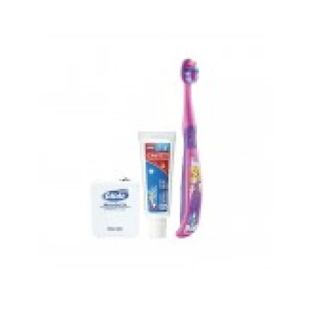 Set Igiena Orala, Crest, 3D White, pentru Copii, Periuta Oral-B Princess, Pasta Crest 24gr, Ata Dentara Glide 4m