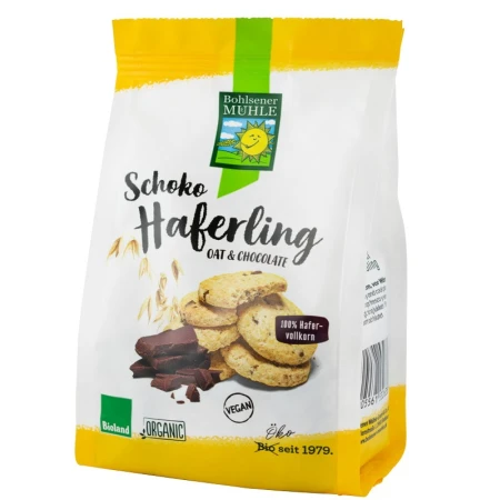Biscuiti crocanti bio din ovaz cu bucati de ciocolata, 125g, Bohlsener Muhle