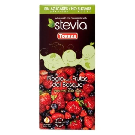 Ciocolata neagra cu fructe de padure fara zahar si gluten 58% cacao Stevia, 125g, Torras