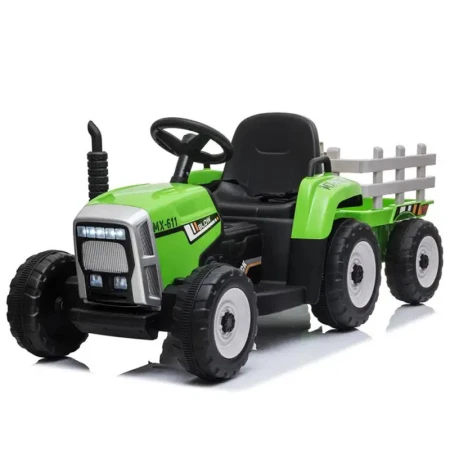 Tractoras electric Kinderauto BJ-611 70W 12V cu remorca si telecomanda  Verde