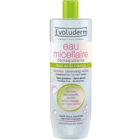 Apa micelara pentru demachierea tenului mixt spre gras, 500ml, Evoluderm