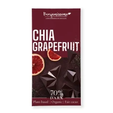 Ciocolata neagra 70% cu chia si grapefruit, bio, 60g, Benjamissimo