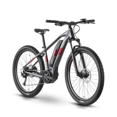 Bicicleta Electrica Raymon HardRay E 3.0, roti 27.5 Inch, cadru aluminiu 400mm S, Autonomie 100 km, motor 250W, baterie 500 Wh, Gri/Rosu