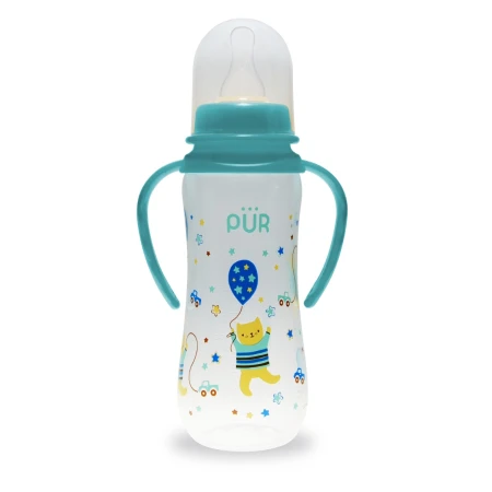 Biberon cu desen si manere verde +6 luni, 250ml, PUR