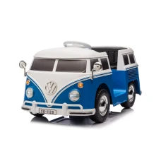 Masinuta electrica pentru copii, VW Samba Bus 70W, baterie 12V 7Ah, roti moi, scaun tapitat, culoare albastra