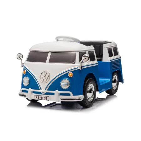 Masinuta electrica pentru copii, VW Samba Bus 70W, baterie 12V 7Ah, roti moi, scaun tapitat, culoare albastra