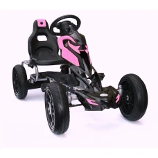 GO Kart cu pedale pentru fetite 5-10 ani, Kinderauto Thunder, roti EVA, Roz