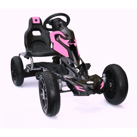 GO Kart cu pedale pentru fetite 5-10 ani, Kinderauto Thunder, roti EVA, Roz