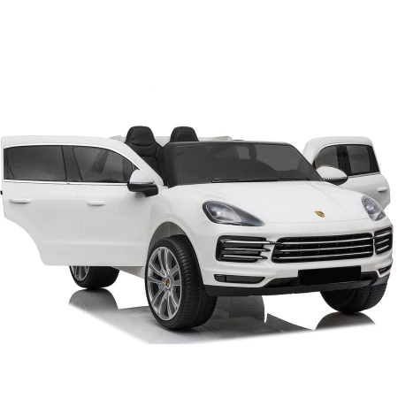 Masinuta electrica pentru 2 copii, Porsche Cayenne XXL, cu roti moi si scaun tapitat, 180W, 12V,  alba