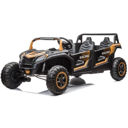 UTV electric pentru copii, 4 locuri, Kinderauto Racing 600W, 24V 14Ah, premium, roti moi EVA, scaun tapitat, galben