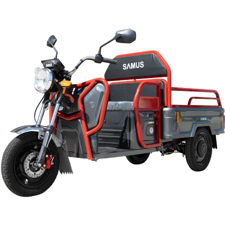 Samus Triciclu electric cargo Samus Ranger-25-1.1-72V32 Red Dark Silver, 1000W, Viteza Maxima 25 km/h, Acumulator 72 (6 x 12V)/ 32 aH, Tip baterie plumb acid, Autonomie 45-60 km, Rosu-Argintiu inchis