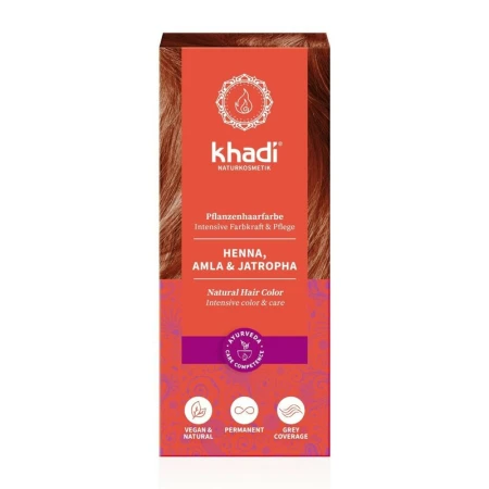 Vopsea de par naturala, HENNA CU AMLA SI JATROPHA (rosu), 100gr, Khadi