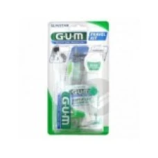 Set Ingrijire Orala, Gum, Travel Kit, pentru Gingii Sensibile, Compatibil cu Aparatul Dentar, Culoare Verde, 4 Produse