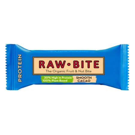 BATON PROTEIC - FARA GLUTEN, FARA ZAHAR, SMOOTH CACAO – CACAO FINA, BIO, 45G, RAW BITE