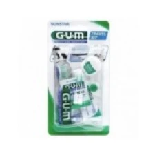Set Ingrijire Orala, Gum, Travel Kit, pentru Gingii Sensibile, Compatibil cu Aparatul Dentar, Culoare Albastra, 4 Produse