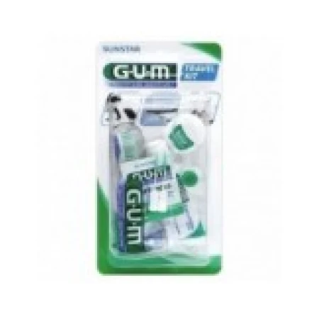 Set Ingrijire Orala, Gum, Travel Kit, pentru Gingii Sensibile, Compatibil cu Aparatul Dentar, Culoare Albastra, 4 Produse