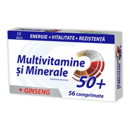 Multivitamine si Minerale cu Ginseng 50+, 56 comprimate, Zdrovit