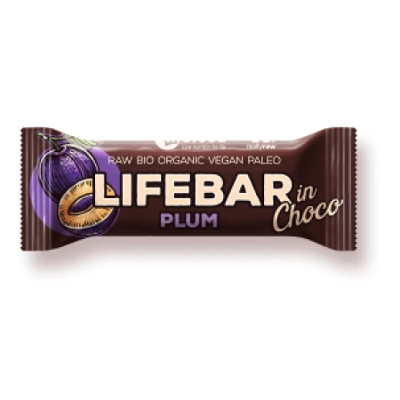 Baton cu prune in ciocolata raw Lifebar Bio, 40g, Lifefood