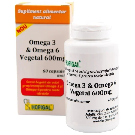 Omega 3 si Omega 6 vegetal 600miligrame, 60 capsule, Hofigal