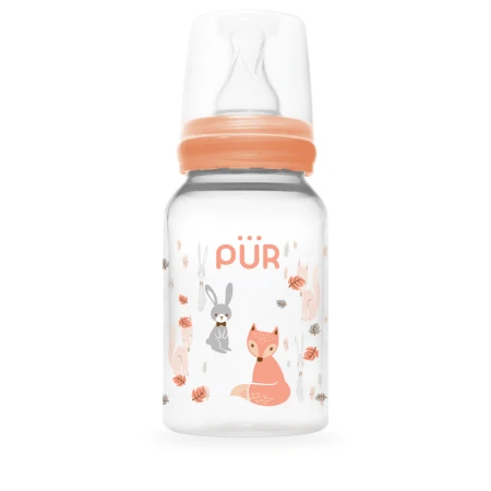 Biberon cu desen piersica 0-3 luni, 125ml, PUR