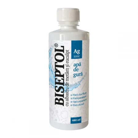 Biseptol apa de gura,cu albastru de metilen si eucalipt,Dacia Plant,480ml