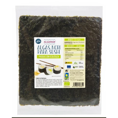Alge nori pentru sushi bio 10 folii 25g Algamar
