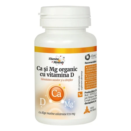 Calciu Magneziu Organic si Vit D, 60comprimate, Dacia Plant