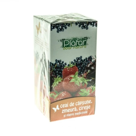 Ceai premium de capsune, zmeura si cirese, 20 plicuri, Plafar
