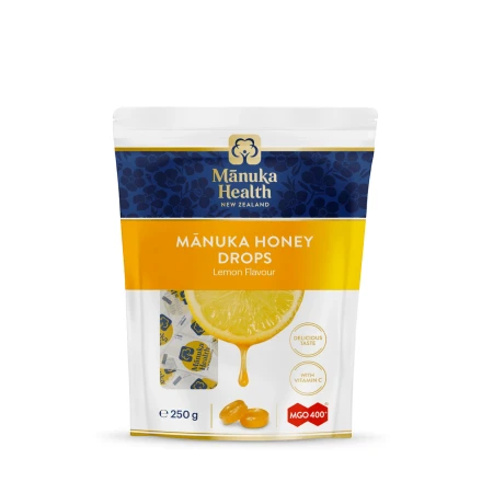 Bomboane dropsuri cu  miere de Manuka  MGO 400+ si Vitamina C (250g) (lamaie)