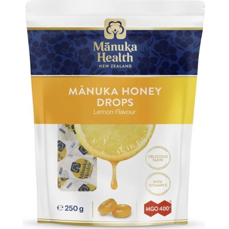Bomboane dropsuri cu  miere de Manuka  MGO 400+ si Vitamina C (250g) (lamaie)