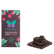 Ciocolata amaruie 70% cu zmeura si indulcitor, 100g, Sweeteria