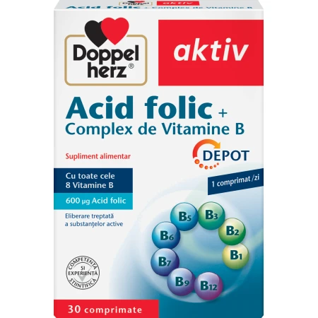 Acid Folic + Complex de Vitamina B, 30 comprimate, Doppelherz