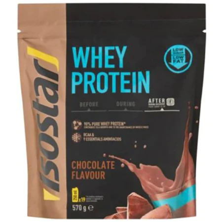 Pudra pentru prepararea shake-urilor proteice cu aroma de ciocolata Whey Protein, 570g, Isostar