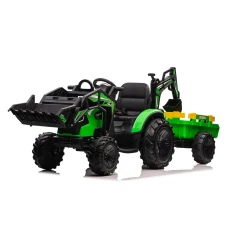 Tractor electric cu remorca pentru copii Kinderauto 720-T, 90W, cupa si incarcator incluse, 12V, echipare premium, verde