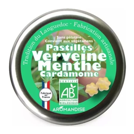 Bomboane artizanale cu verbina, menta si cardamom bio, 45g, Aromandise