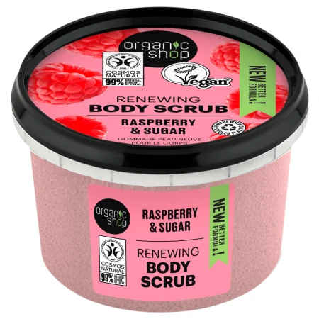 Scrub de corp cu zahar si zmeura Raspberry Cream, 250ml, Organic Shop